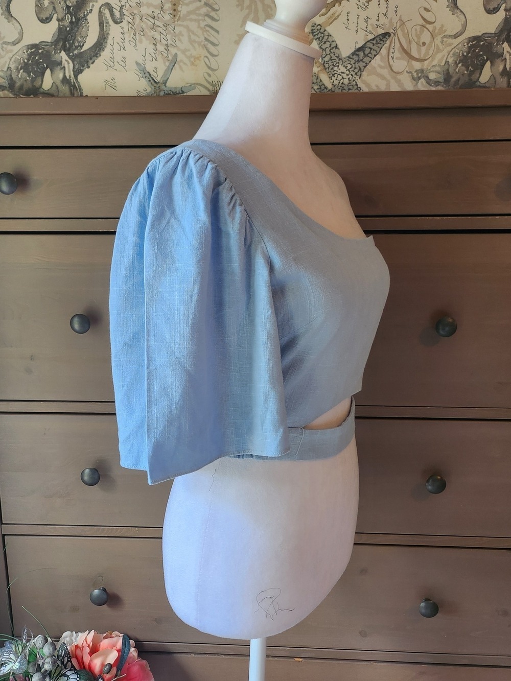 Women’s One-Shoulder Cutout Crop Top - Light Blue By Zara - Picture 3 of 10